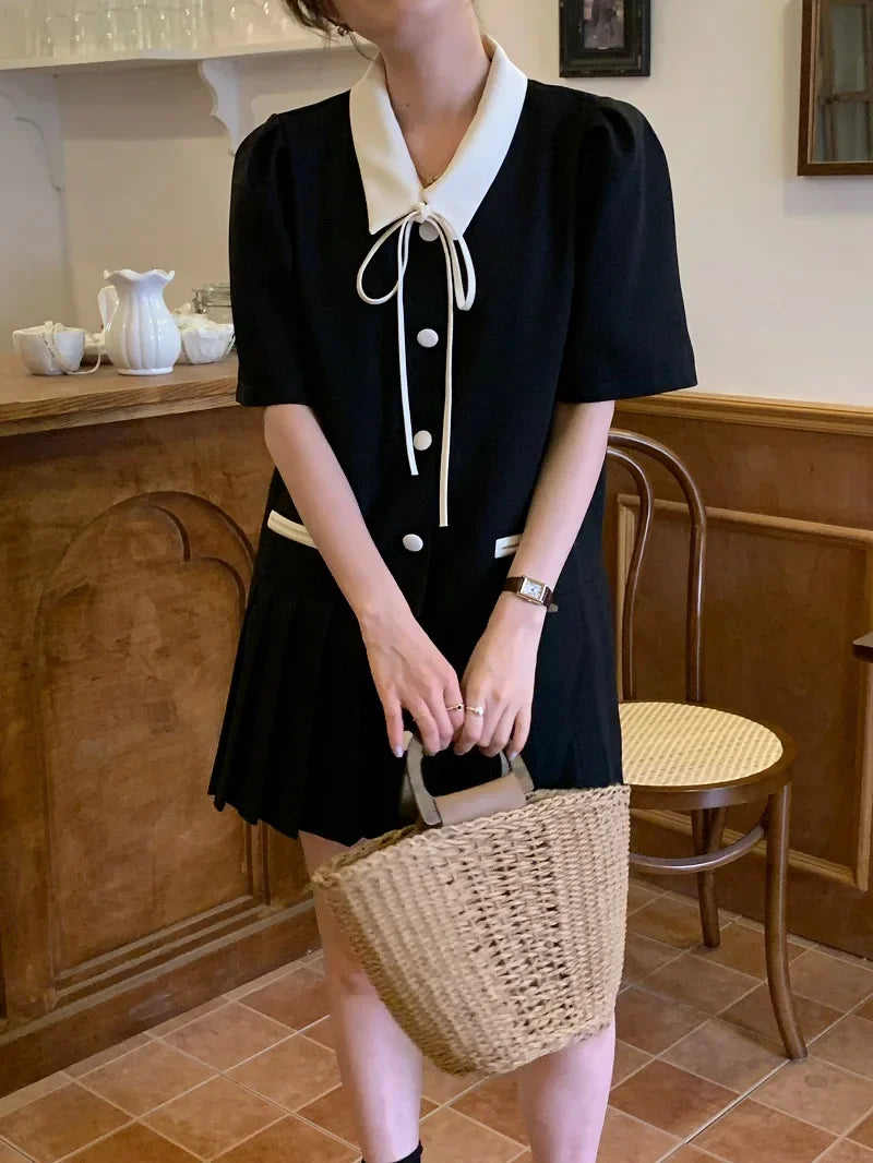 Korean Style Loose Fit Chiffon Dress with Puff Sleeves