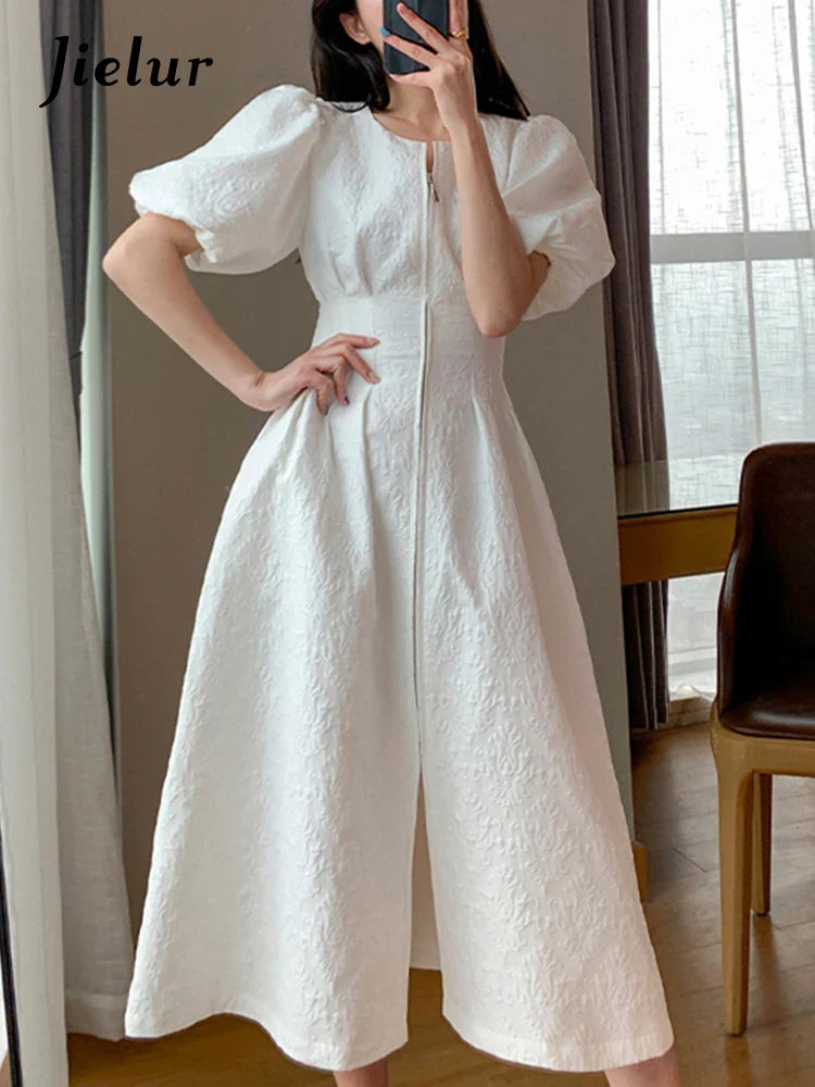 Elegant Vintage French A-Line White Dress for Summer Parties