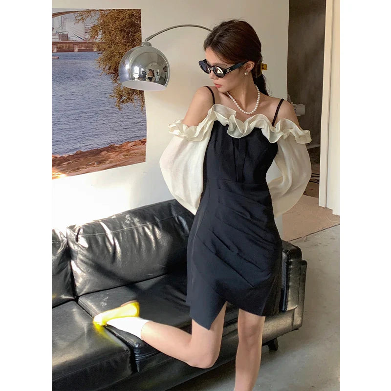 Elegant Pleated Color-Block Strapless Dress for Women