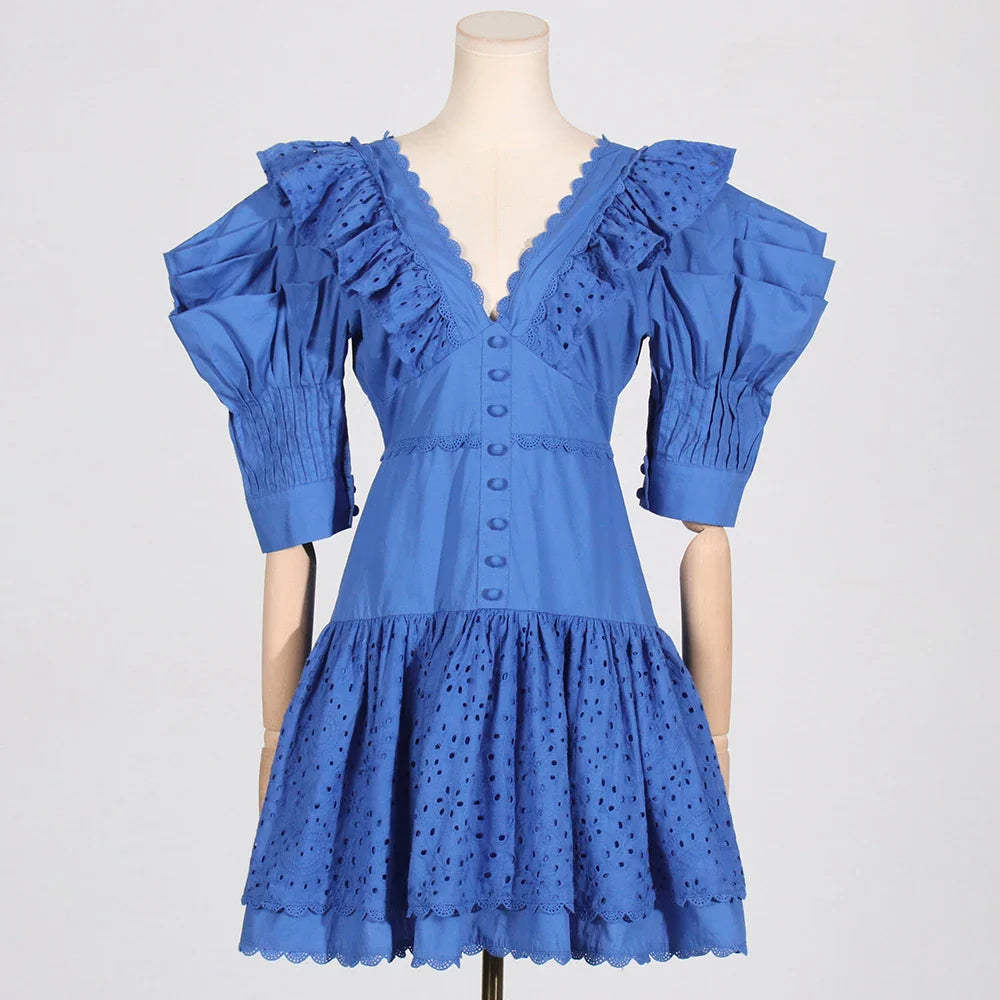Stylish Slimming Lace-Up V-Neck Short Dress for Women