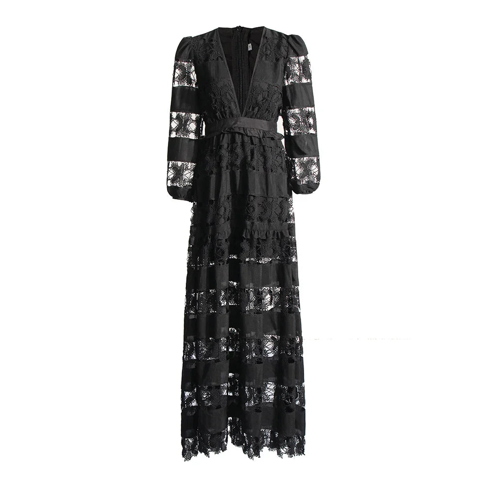 Elegant V-Neck Hollow Out Slimming Dress for Women