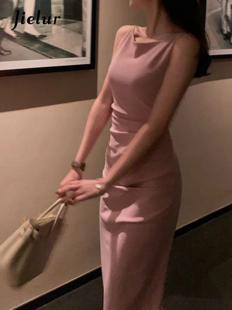 Elegant Backless Summer Midi Dress - Sleeveless Spaghetti Strap
