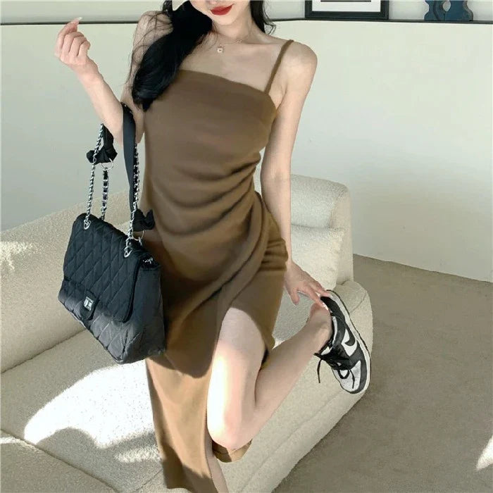 Elegant Solid Color Strapless Pleated Women's Dress