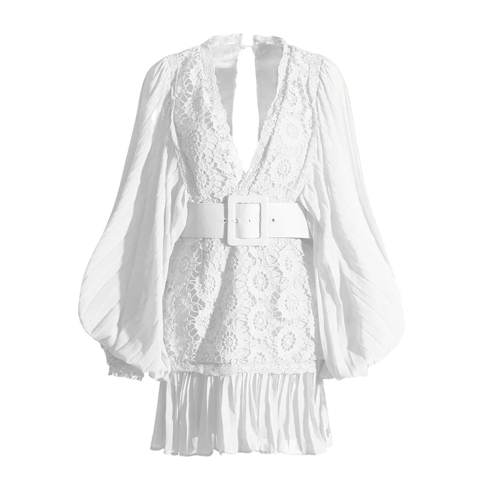 Elegant V Neck Floral Embroidery Dress for Women
