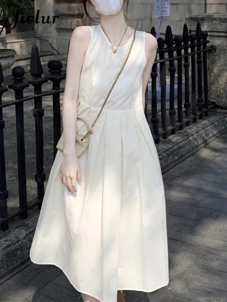Elegant White Sleeveless Casual Summer Tank Dress