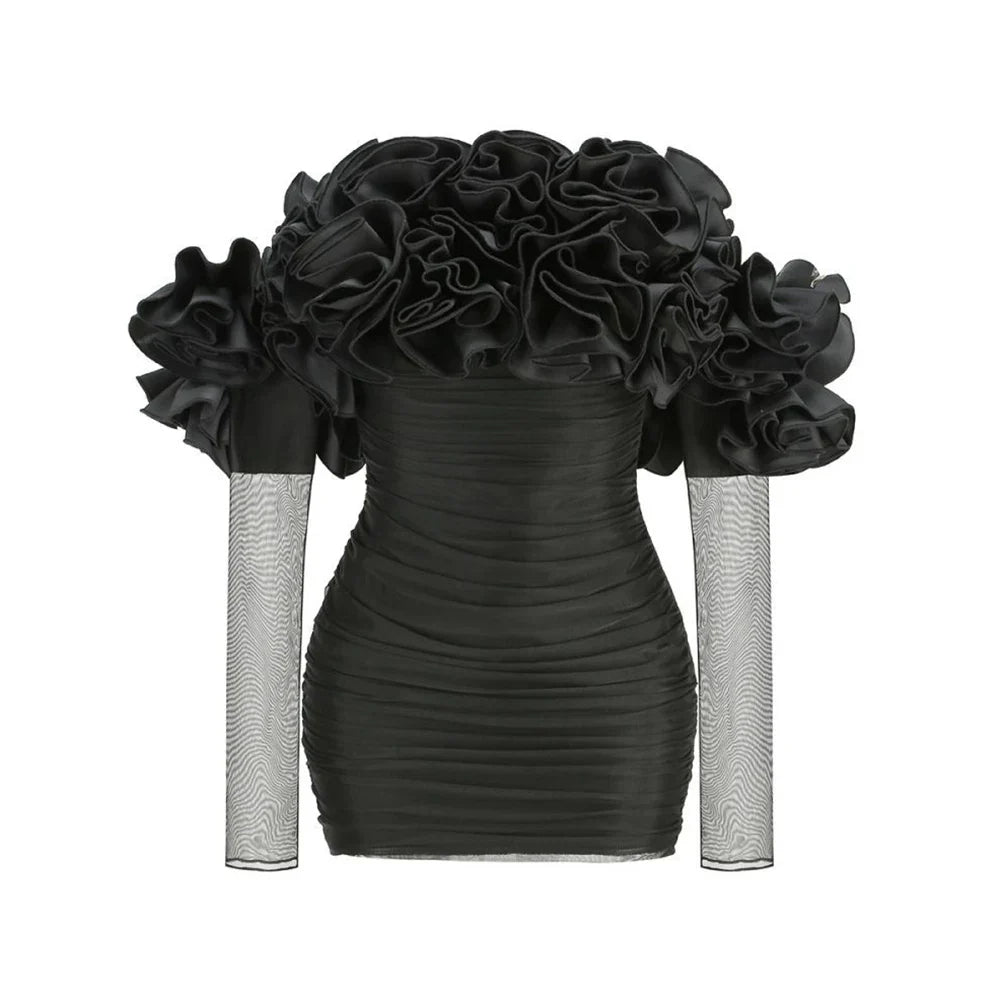 Sexy Off-Shoulder Bodycon Dress with Applique Details