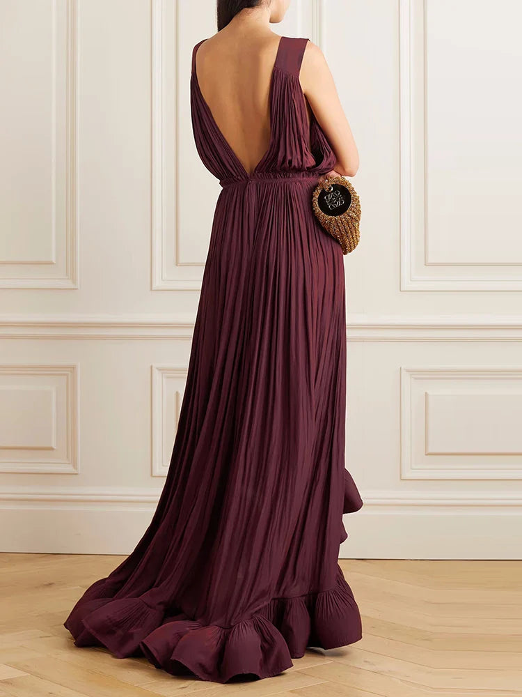 Elegant Deep V Neck Backless Summer Dress for Women