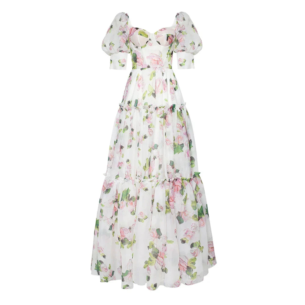 Floral Off-Shoulder Puff Sleeve A-Line Summer Dress