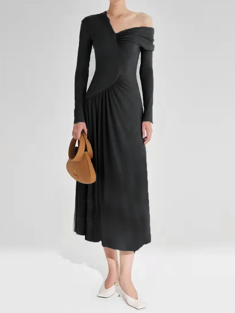 Elegant Slimming Off-Shoulder Minimalist Dress for Women