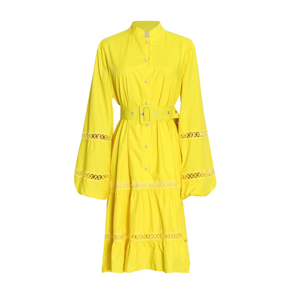 Elegant Cut Out Mini Dress with Lantern Sleeves