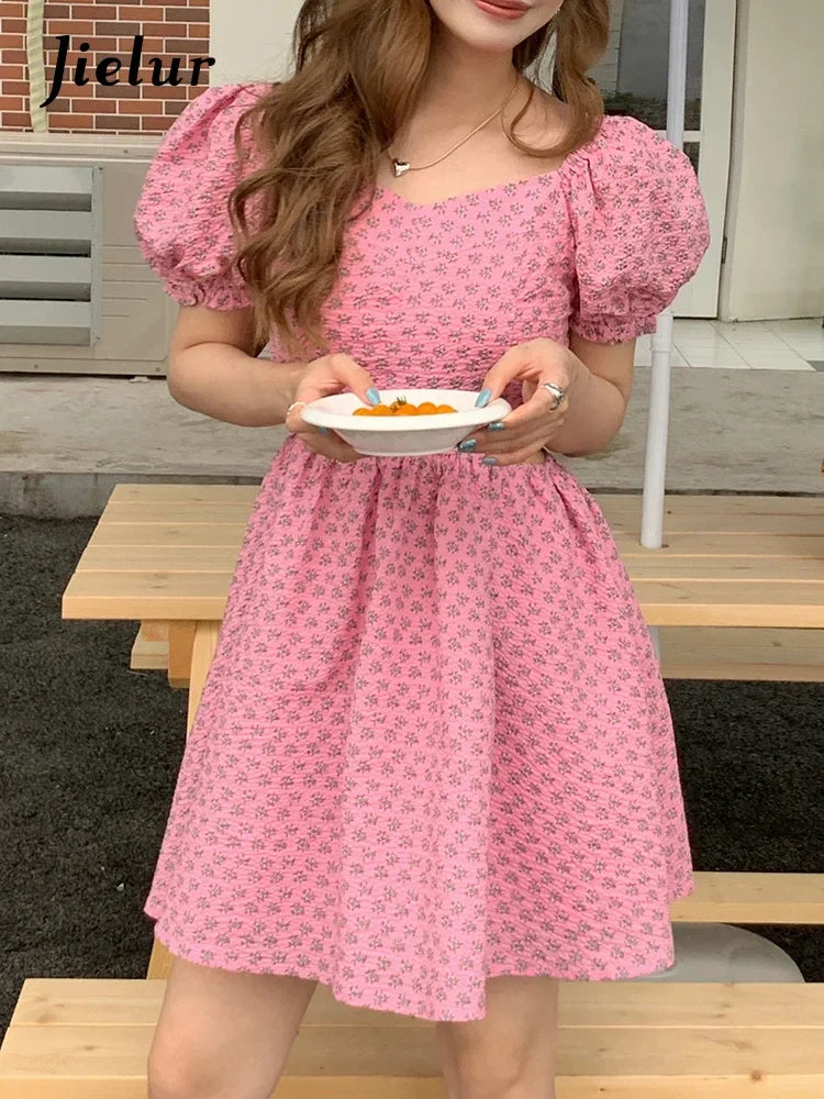 Elegant Chiffon Ruffled Puff Sleeve Dress for Women