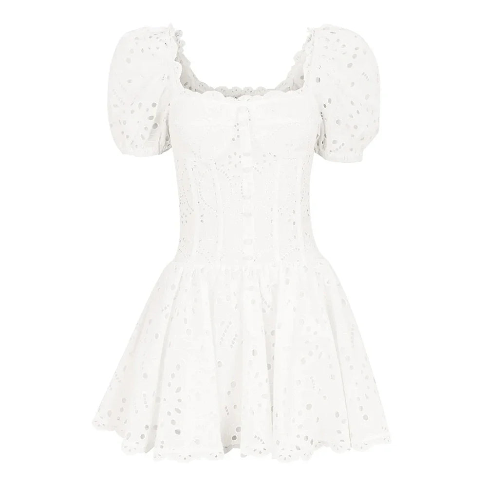 Square Collar High Waist A-Line Dress for Women