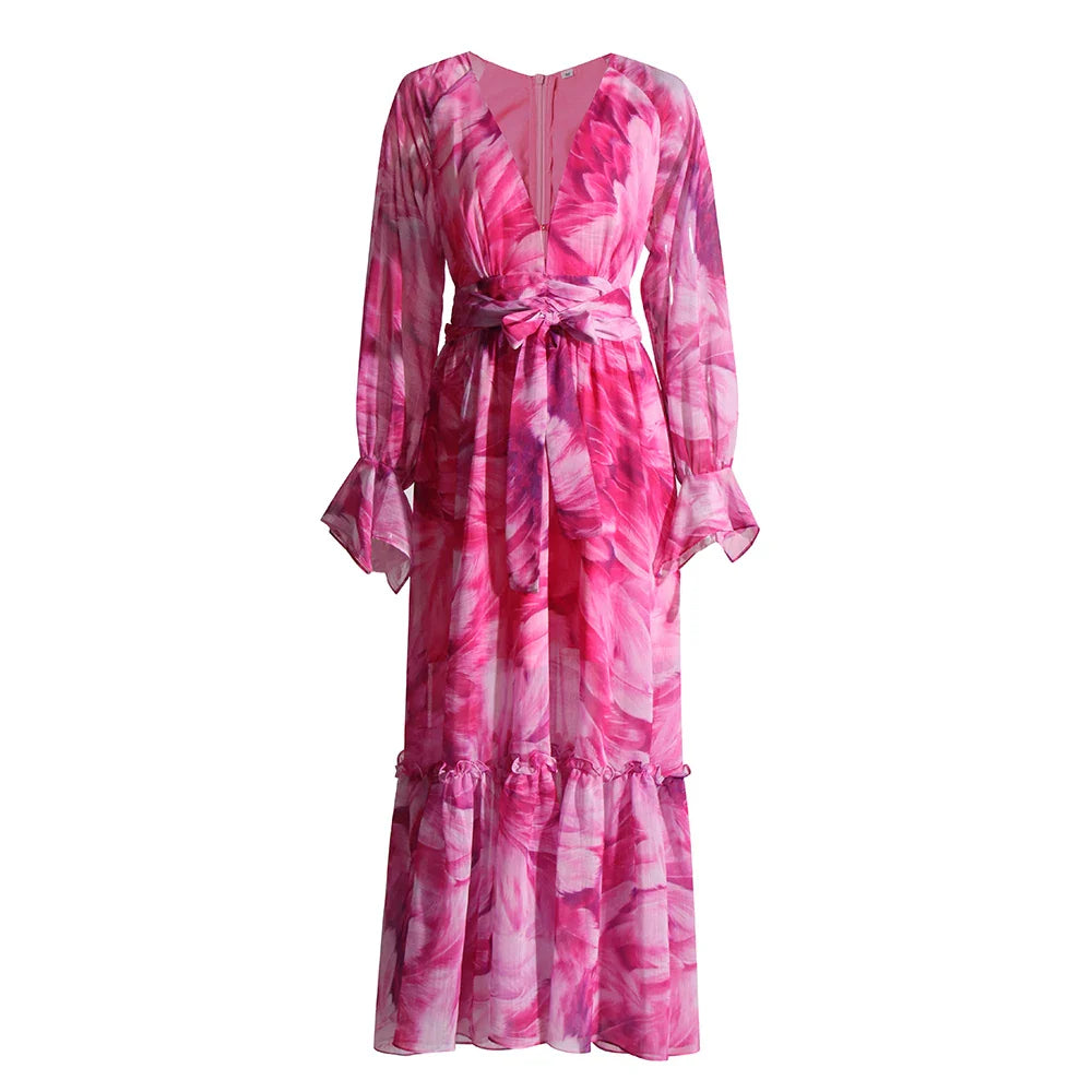 Elegant V-Neck Colorblock Dress with Slimming Fit