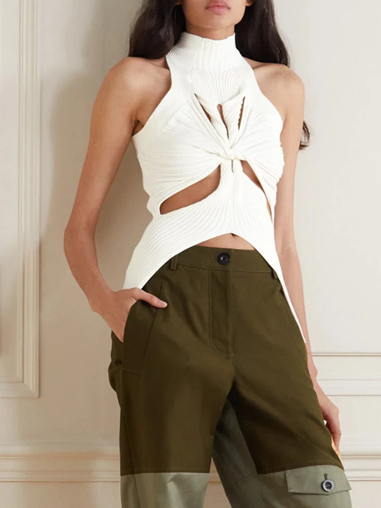 Chic Summer High Collar Knitted Sleeveless Tops