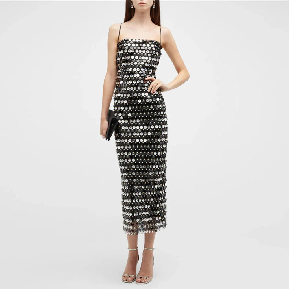 Elegant Backless Sequin Camisole Dress for Women
