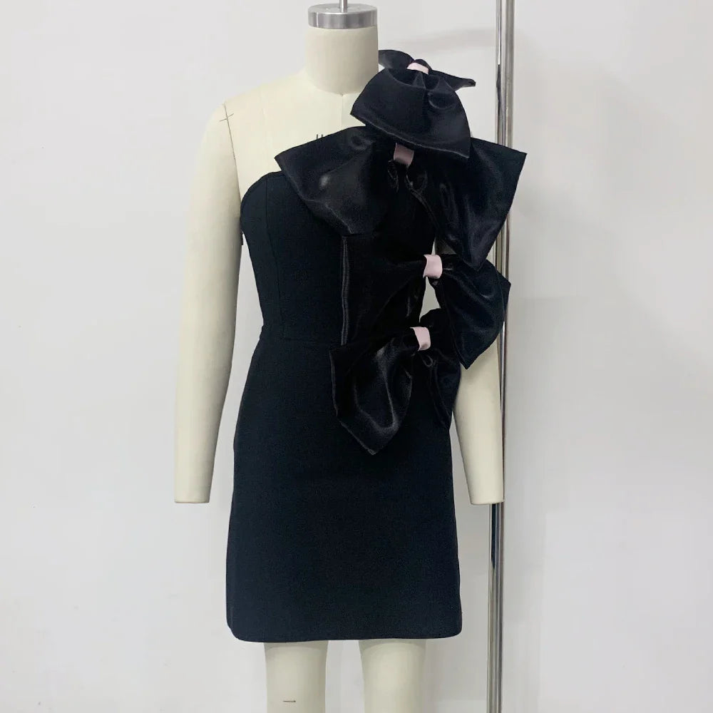 Chic Backless Mini Dress with Diagonal Collar for Women
