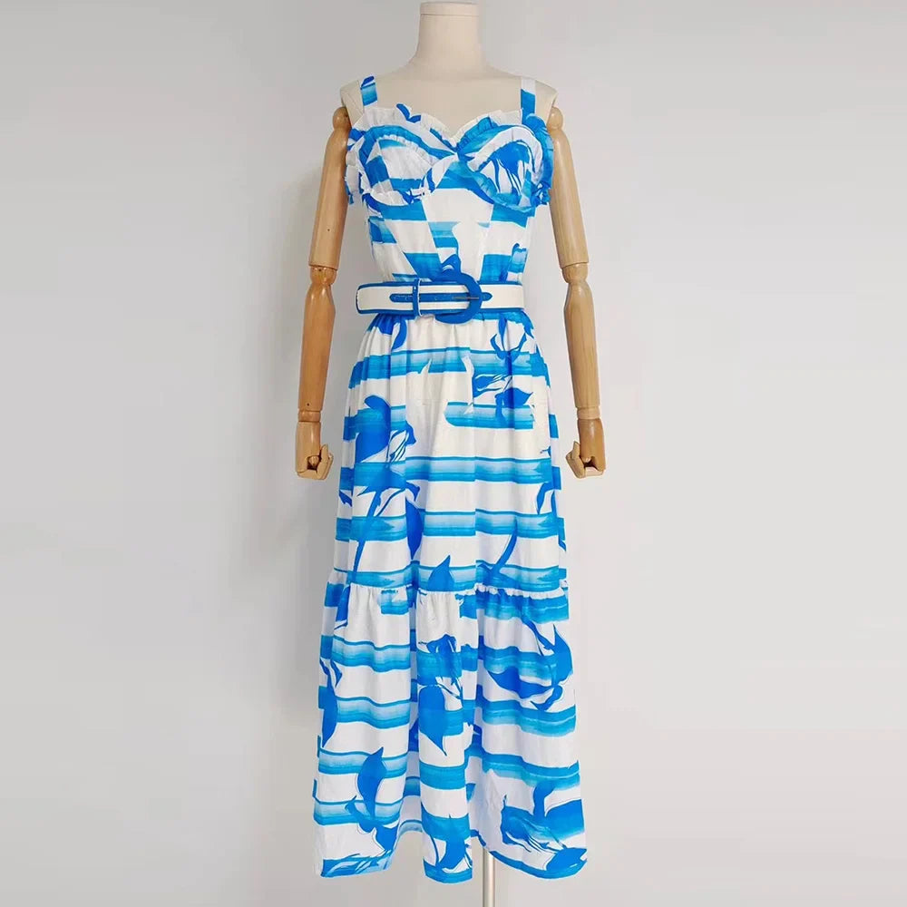Casual V-Neck Striped Midi Dress for Women