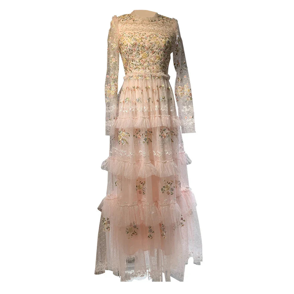 Elegant High Waist Mesh Patchwork Dress for Women