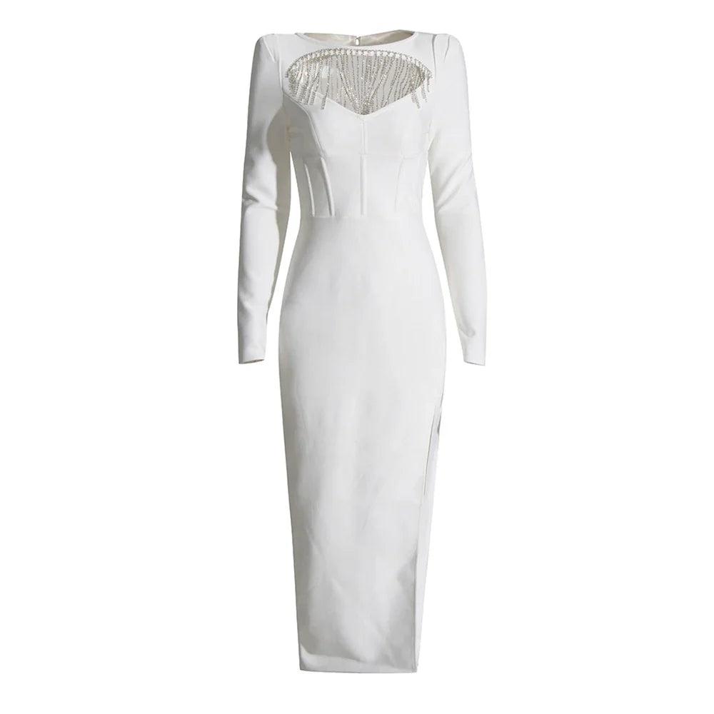 Stylish Hollow Out Slimming Dress with Diamond Accents