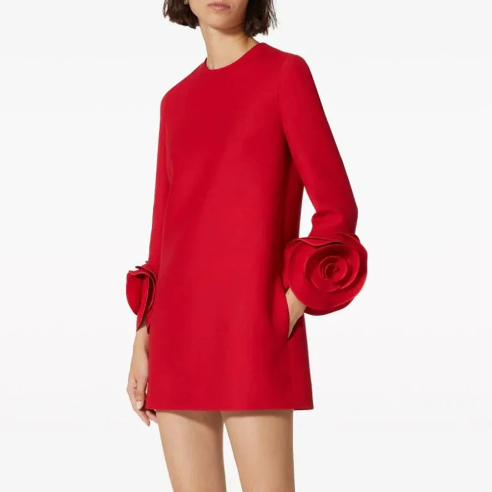Casual Mini Dress with Spliced Appliques and Loose Fit