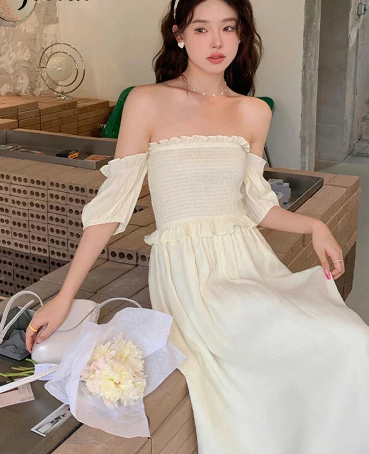 Chic Off-Shoulder Chiffon Dress for Summer Style