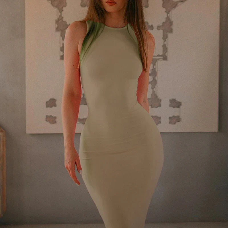Elegant Pink Bodycon Sleeveless Summer Dress for Women