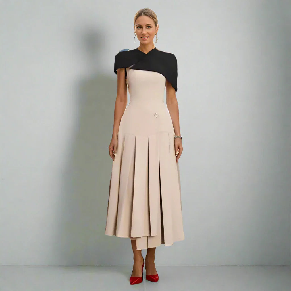 Elegant Sleeveless Patchwork Pleated Dress for Women