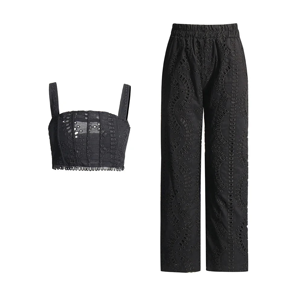 Stylish Casual Two-Piece Set with Sleeveless Top & Wide Leg Pants