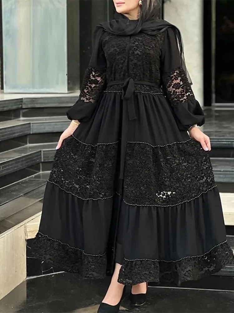 Chic High Waist Lace-Up A-Line Dress for Women