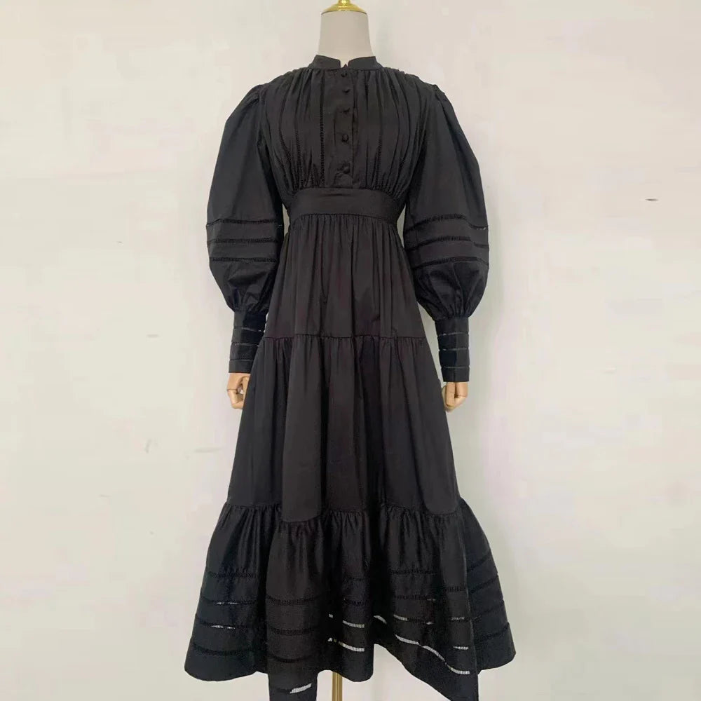 Elegant V-Neck Midi Dress with Flare Sleeves & Ruched Detail