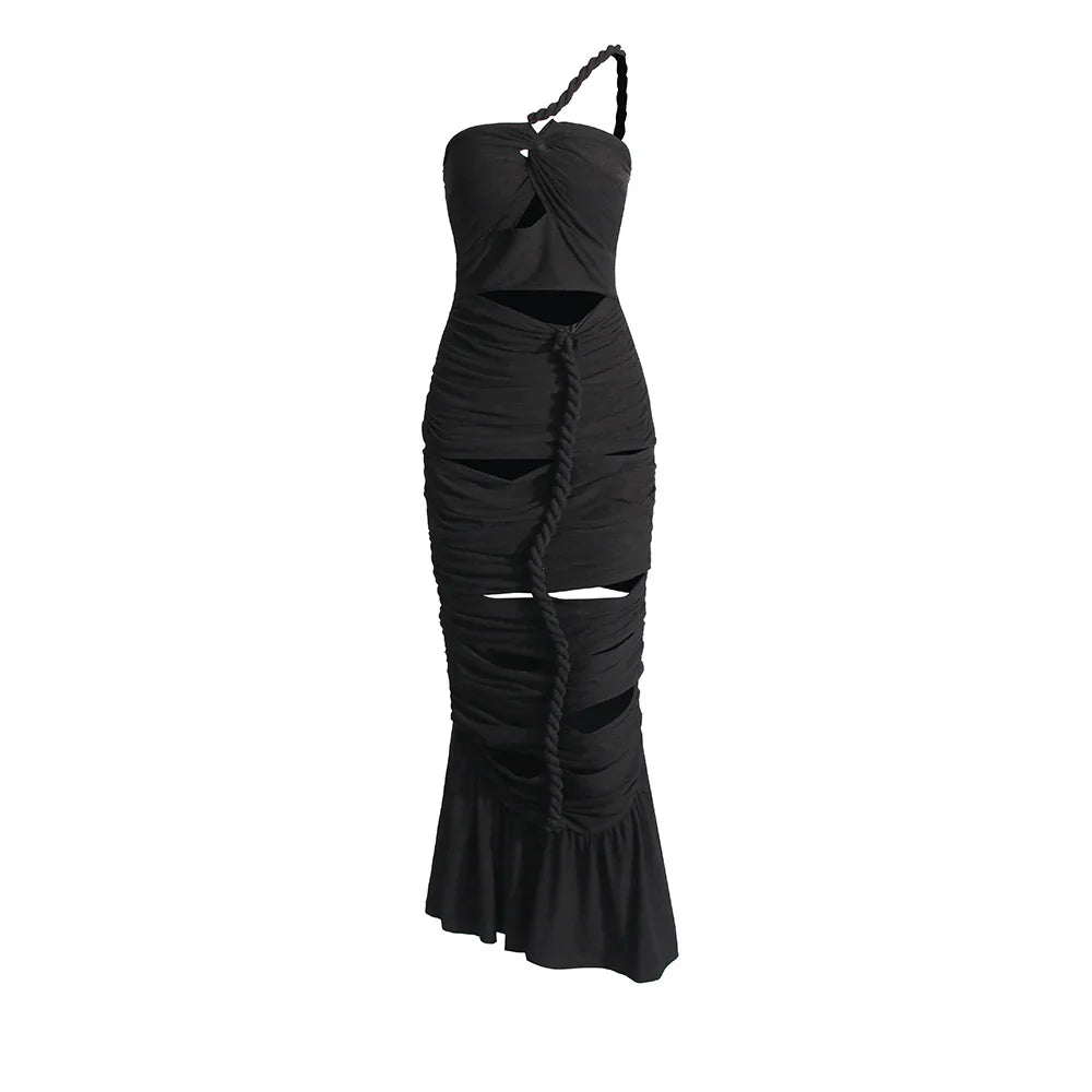 Elegant Strapless Hollow Out High Waist Dress for Women