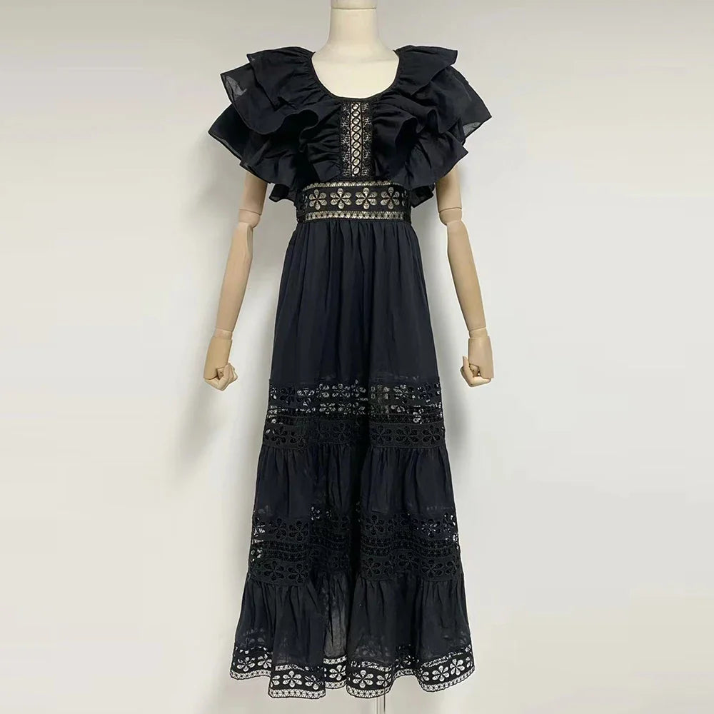 Elegant Summer A-Line Dress with Square Collar & Butterfly Sleeves