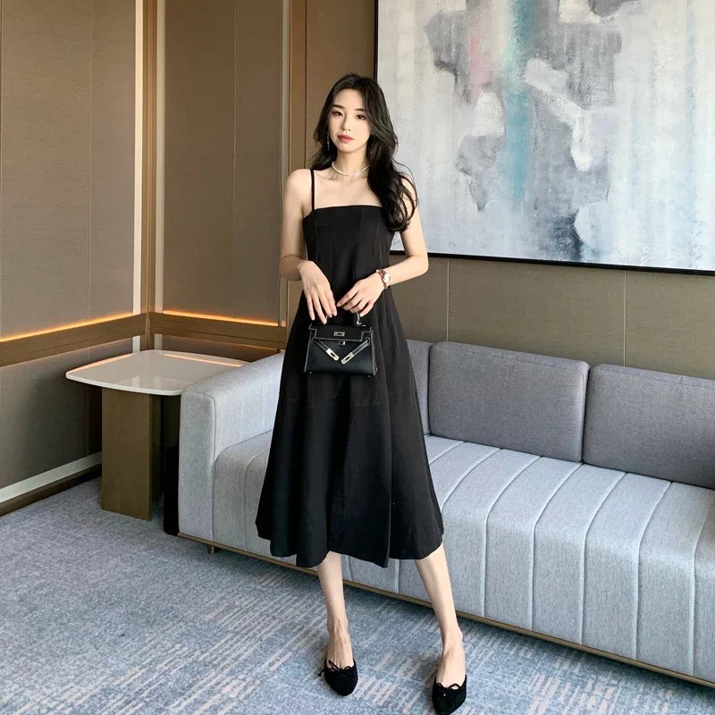 Elegant Korean Style Strapless Black Ruffles Dress