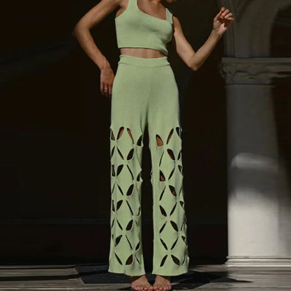 Stylish Sleeveless Square Collar Two-Piece Outfit for Women