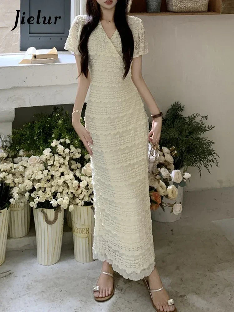 Elegant V-Neck Lace-Up Slim Waist Dress for Women