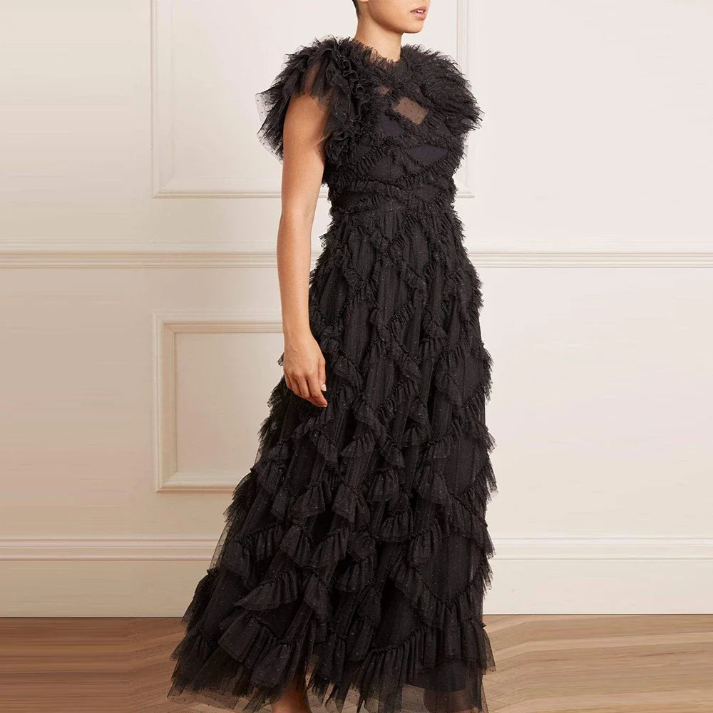 Elegant Sheer Mesh Patchwork Vintage Dress for Women