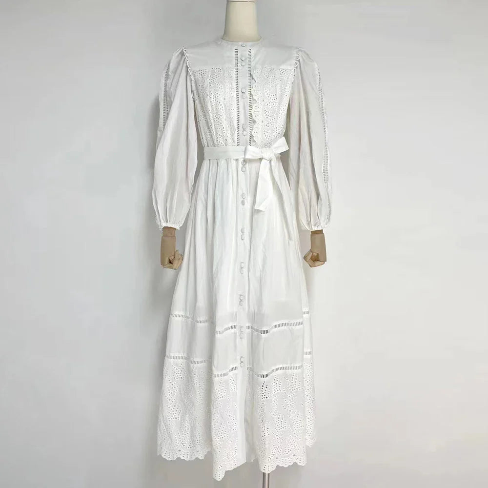 Autumn Lace Panel Cut Out Long Sleeve Dress