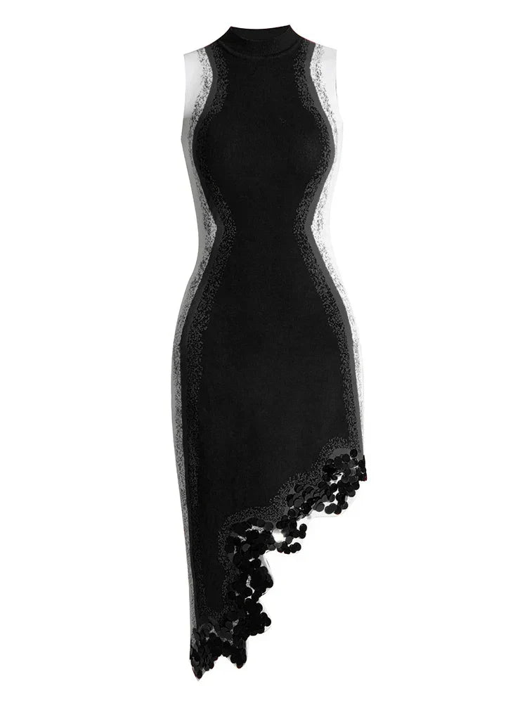Stylish Irregular Hem Slimming Sequins Dress for Women