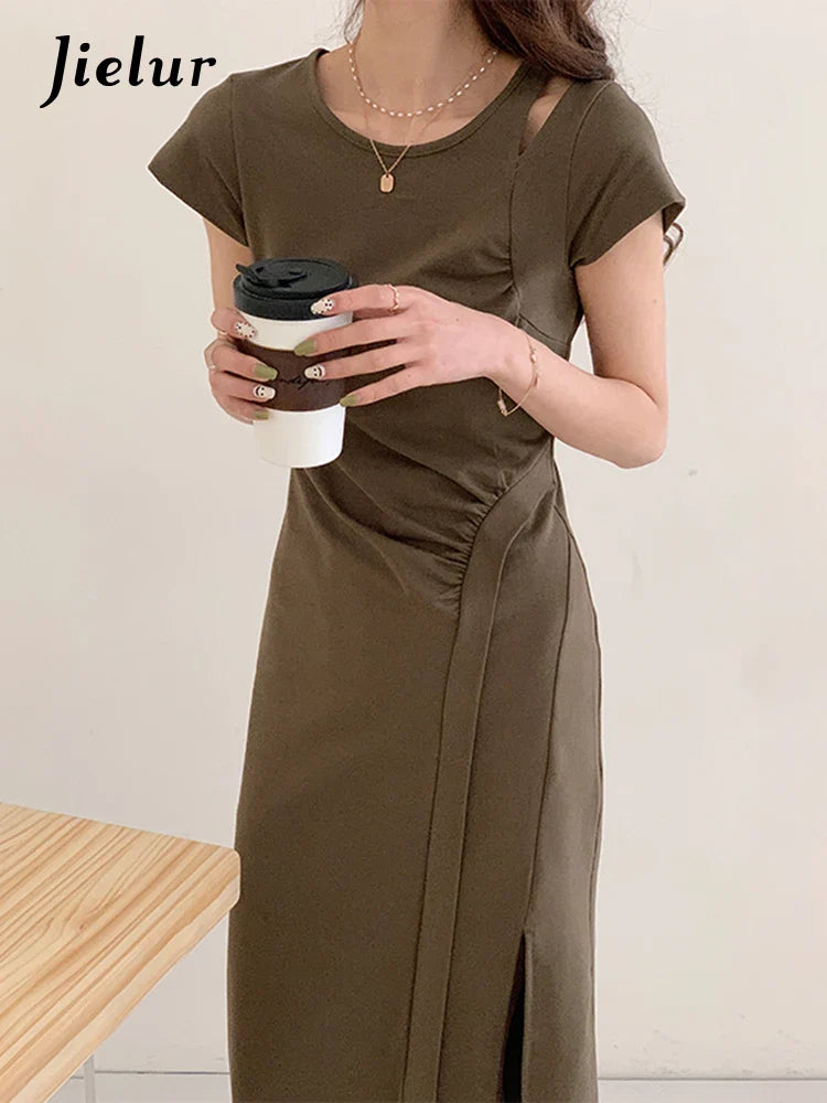 Chic Solid Color Pleated Summer Dress for Women