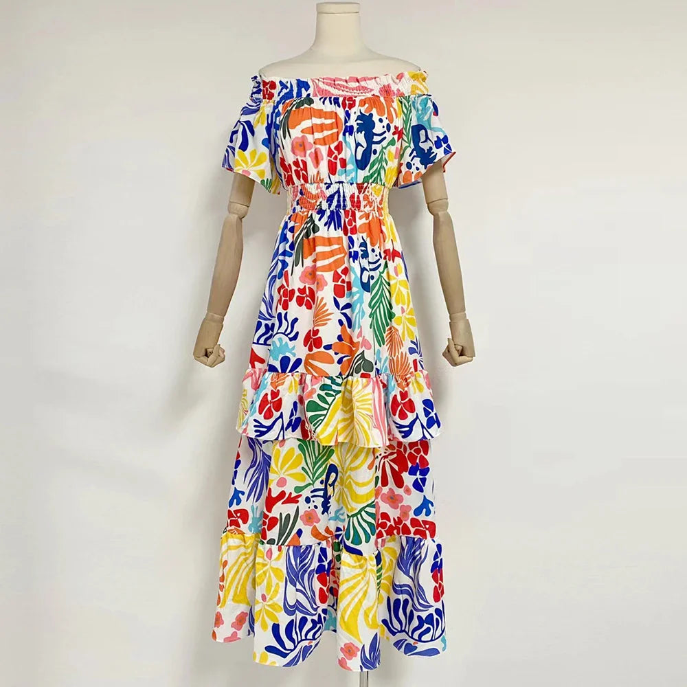 Stylish Tiered Slash Neck Casual Dress for Women