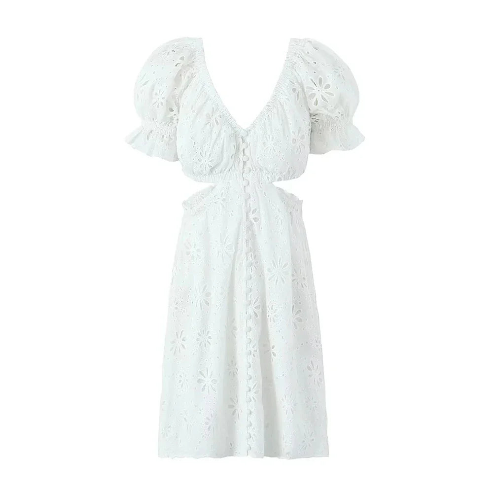 Elegant V-Neck Puff Sleeve Casual Dress for Women