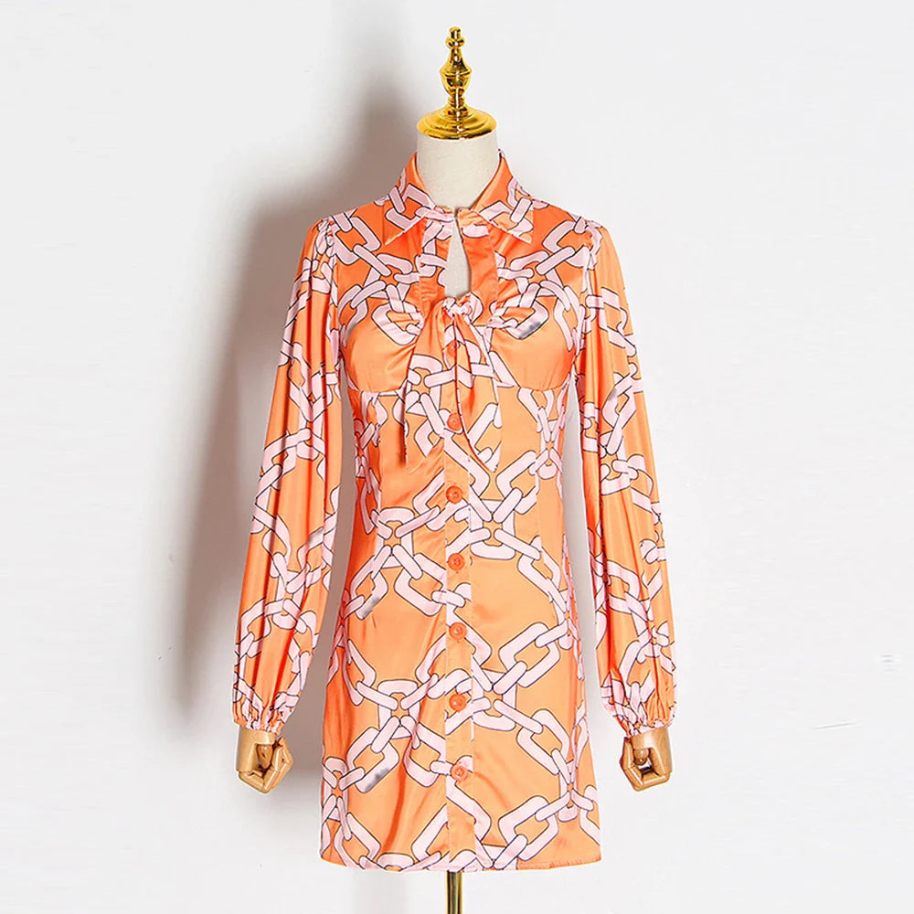 Trendy Colorblock Mini Dress with Lantern Sleeves