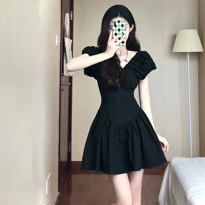 Elegant Puff Sleeve V-Neck Mini Dress for Women