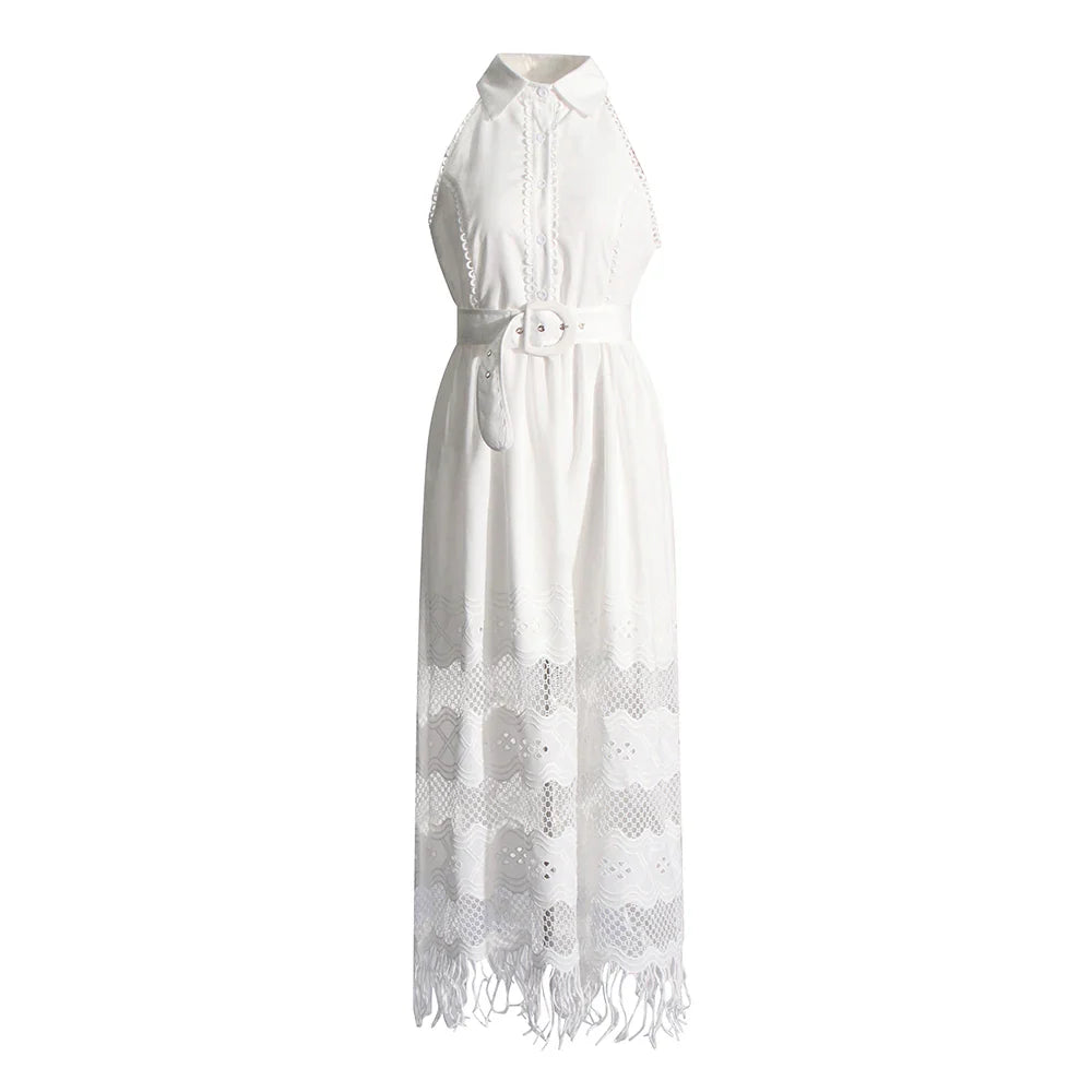 Elegant Minimalist Sleeveless High Waist Spliced Dress