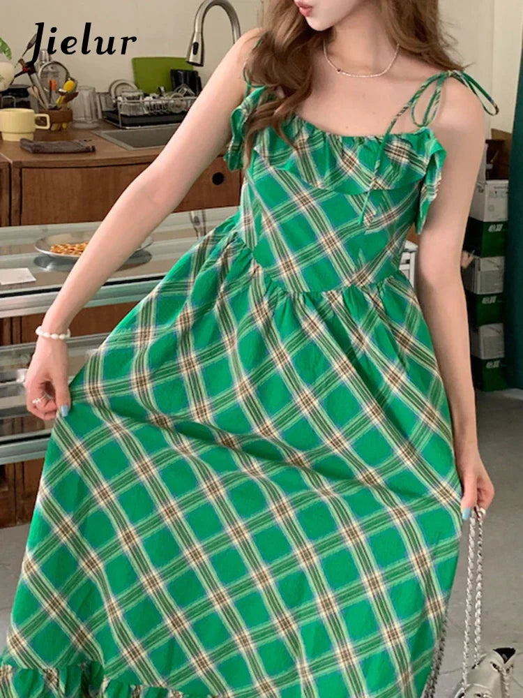 Stylish Strapless Summer Ruffle Plaid Dress for Women