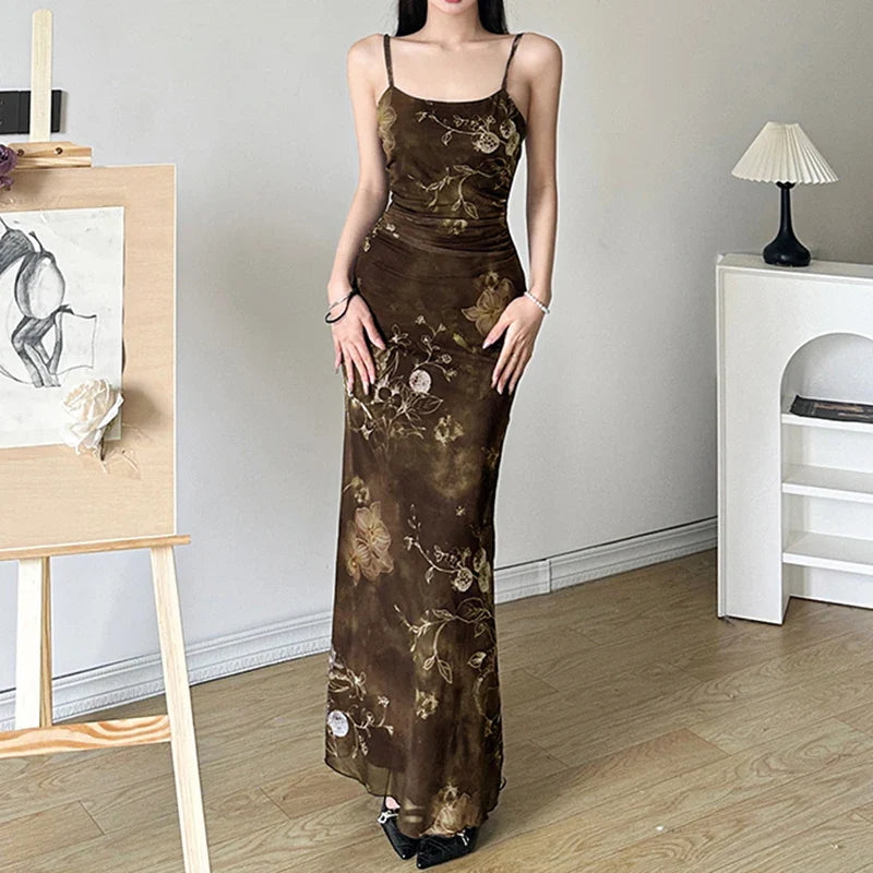 Elegant Tie Dye Floral Mesh Summer Dress for Women