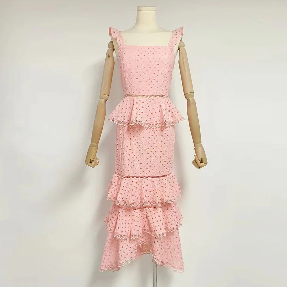 Square Collar Sleeveless Ruffle Dress for Women