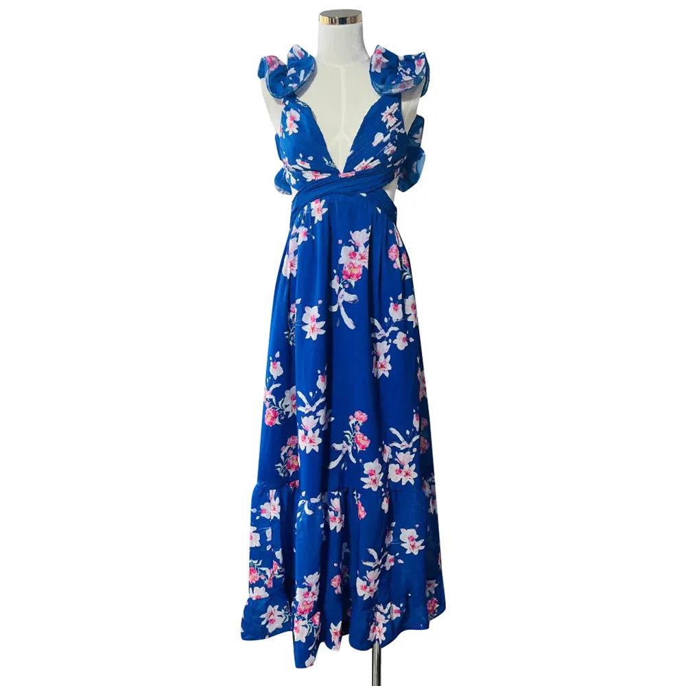 Slimming Backless Lace-Up V Neck Dress for Women