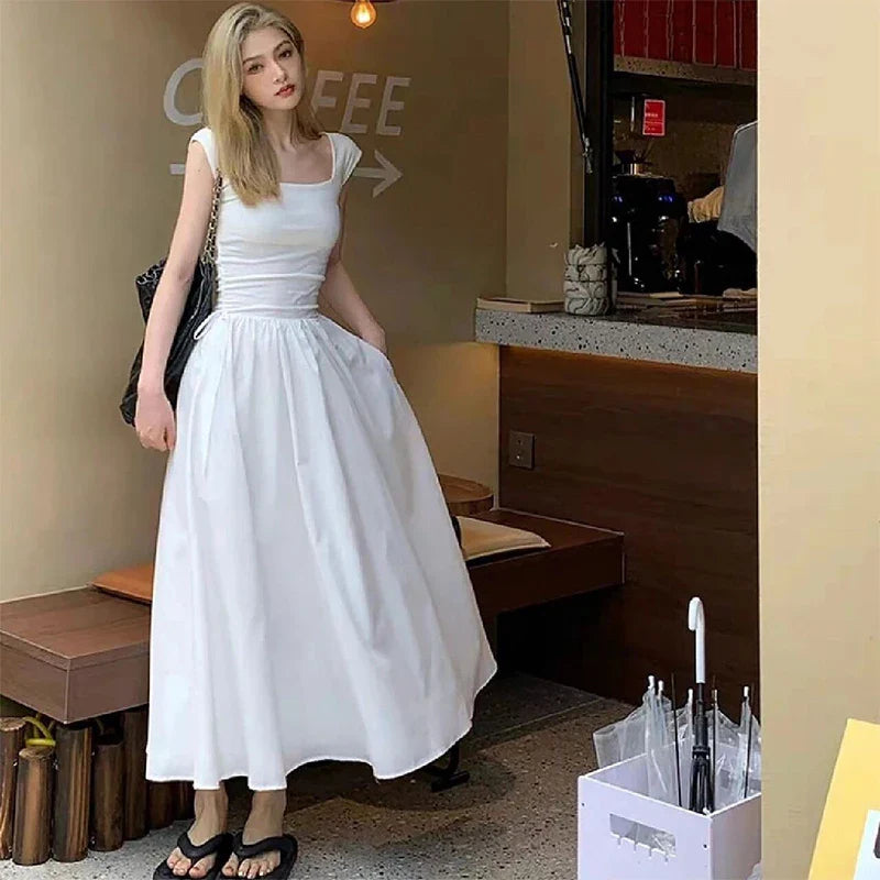 Elegant White Chiffon Ruffle Summer Dress for Women
