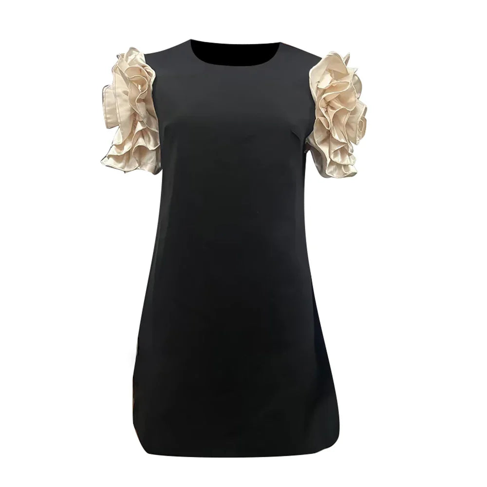 Chic Casual Mini Dress with Colorful Patchwork Appliques